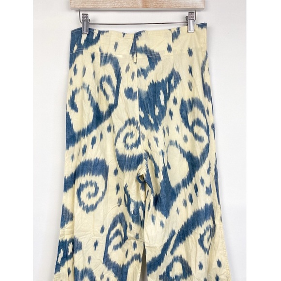 Zara Limited Edition Printed Ramie High Rise Aztec Wide Leg Trouser Pant Blue M - Picture 8 of 10